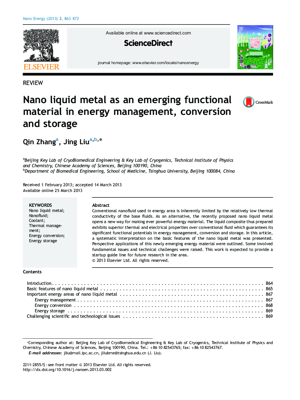 Nano liquid metal as an emerging functional material in energy management, conversion and storage