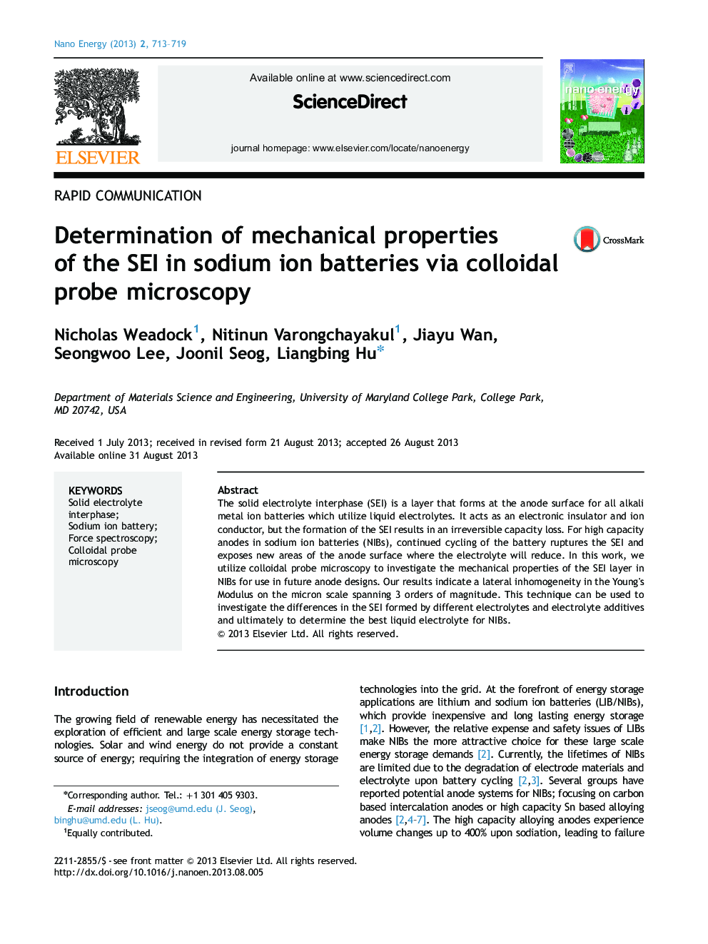 Determination of mechanical properties of the SEI in sodium ion batteries via colloidal probe microscopy