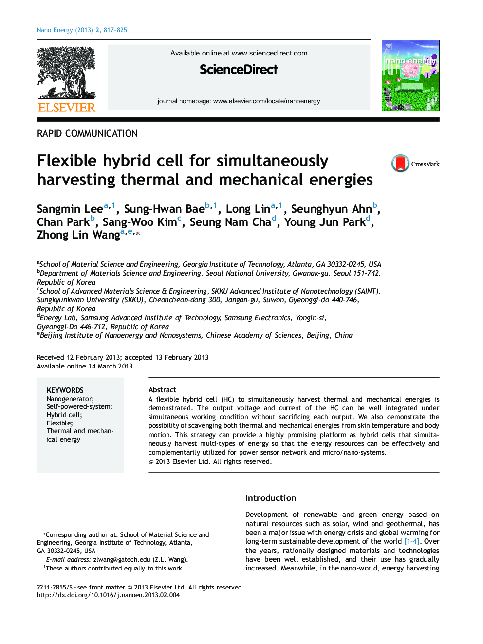 Flexible hybrid cell for simultaneously harvesting thermal and mechanical energies