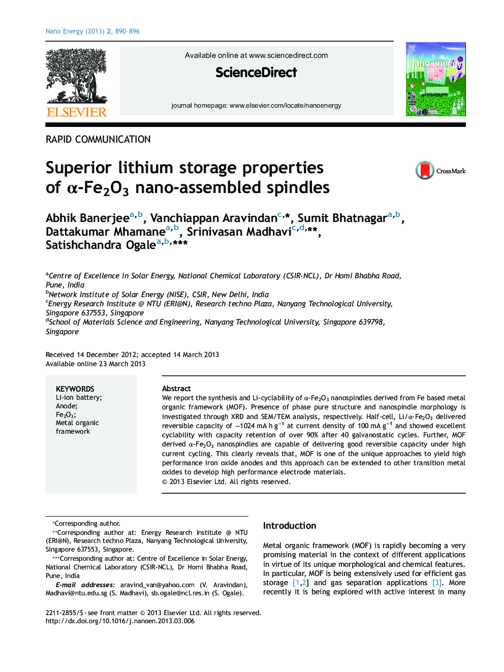 Superior lithium storage properties of α-Fe2O3 nano-assembled spindles