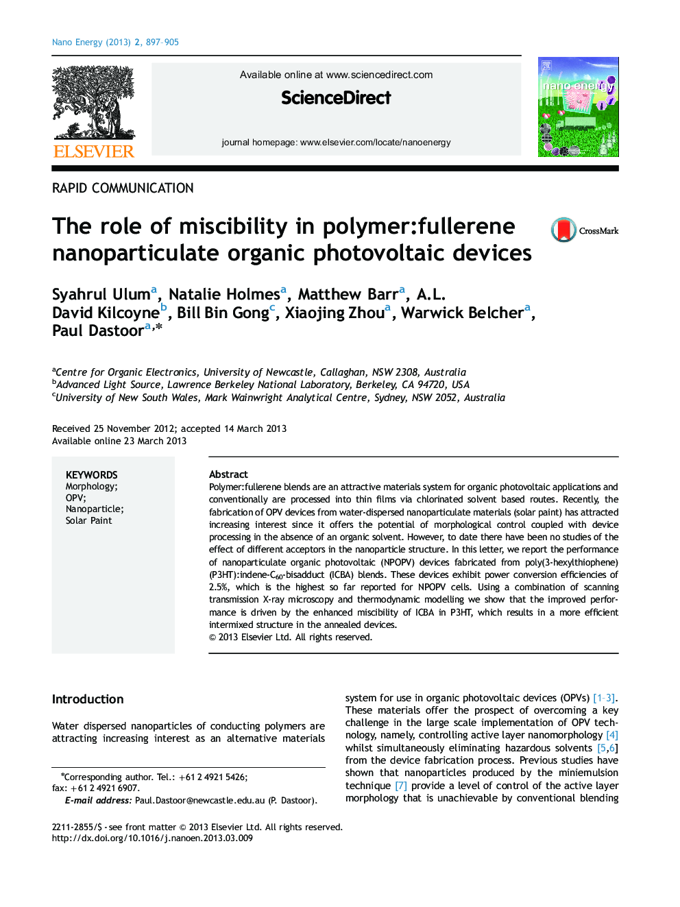 The role of miscibility in polymer:fullerene nanoparticulate organic photovoltaic devices