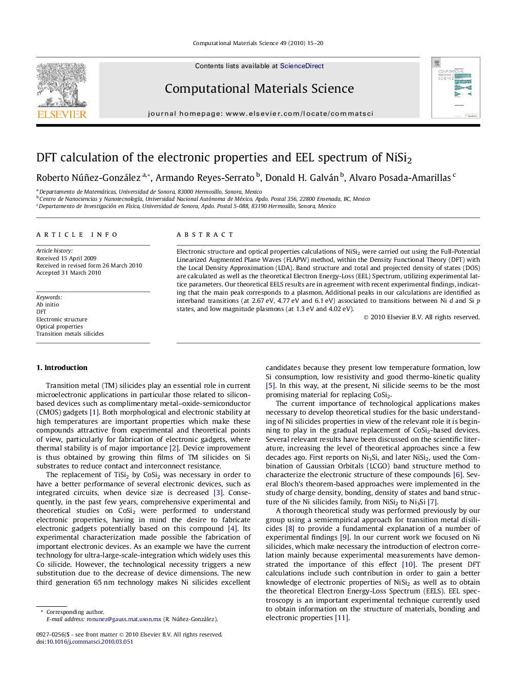 DFT calculation of the electronic properties and EEL spectrum of NiSi2