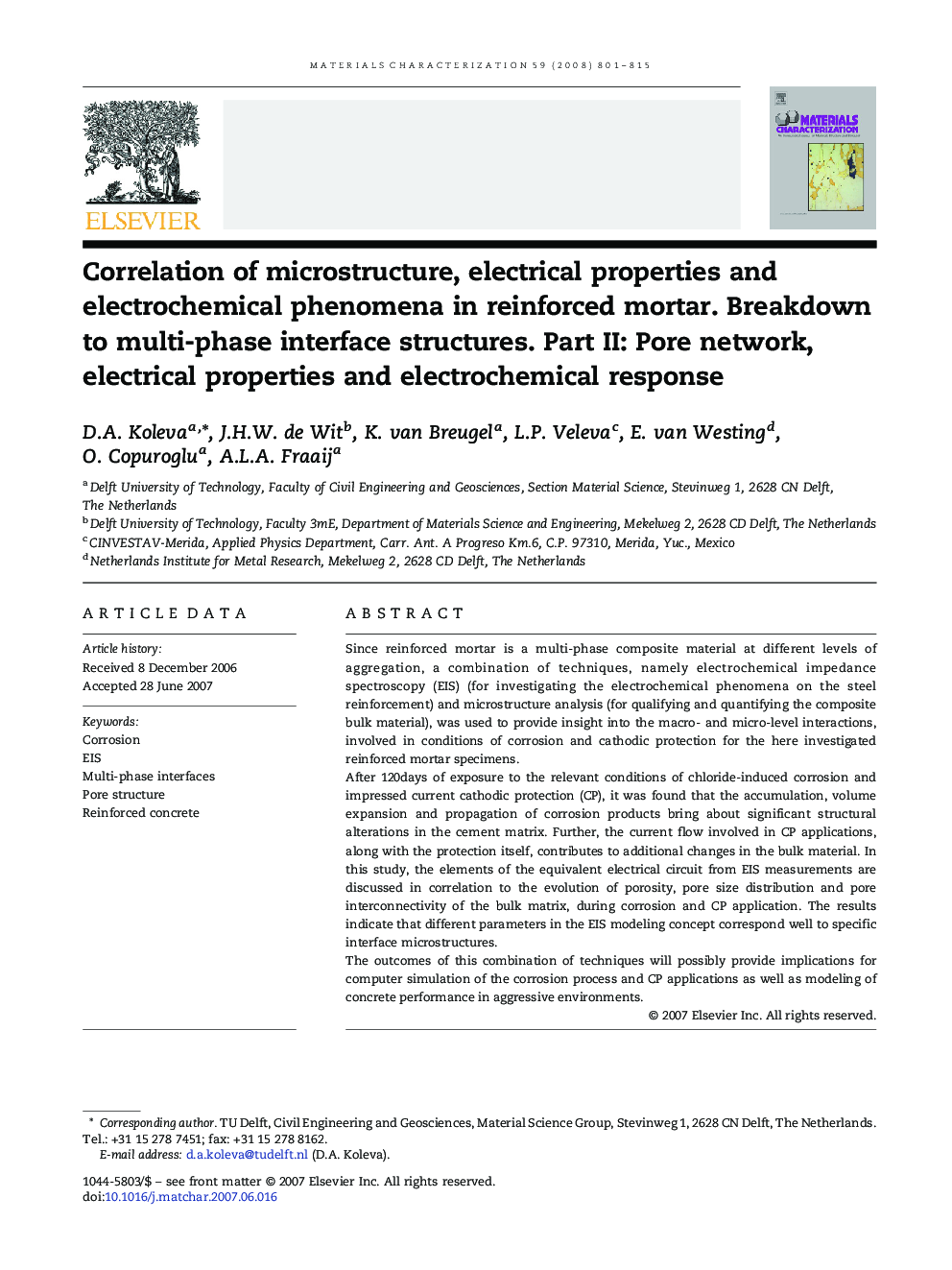 Correlation of microstructure, electrical properties and electrochemical phenomena in reinforced mortar. Breakdown to multi-phase interface structures. Part II: Pore network, electrical properties and electrochemical response