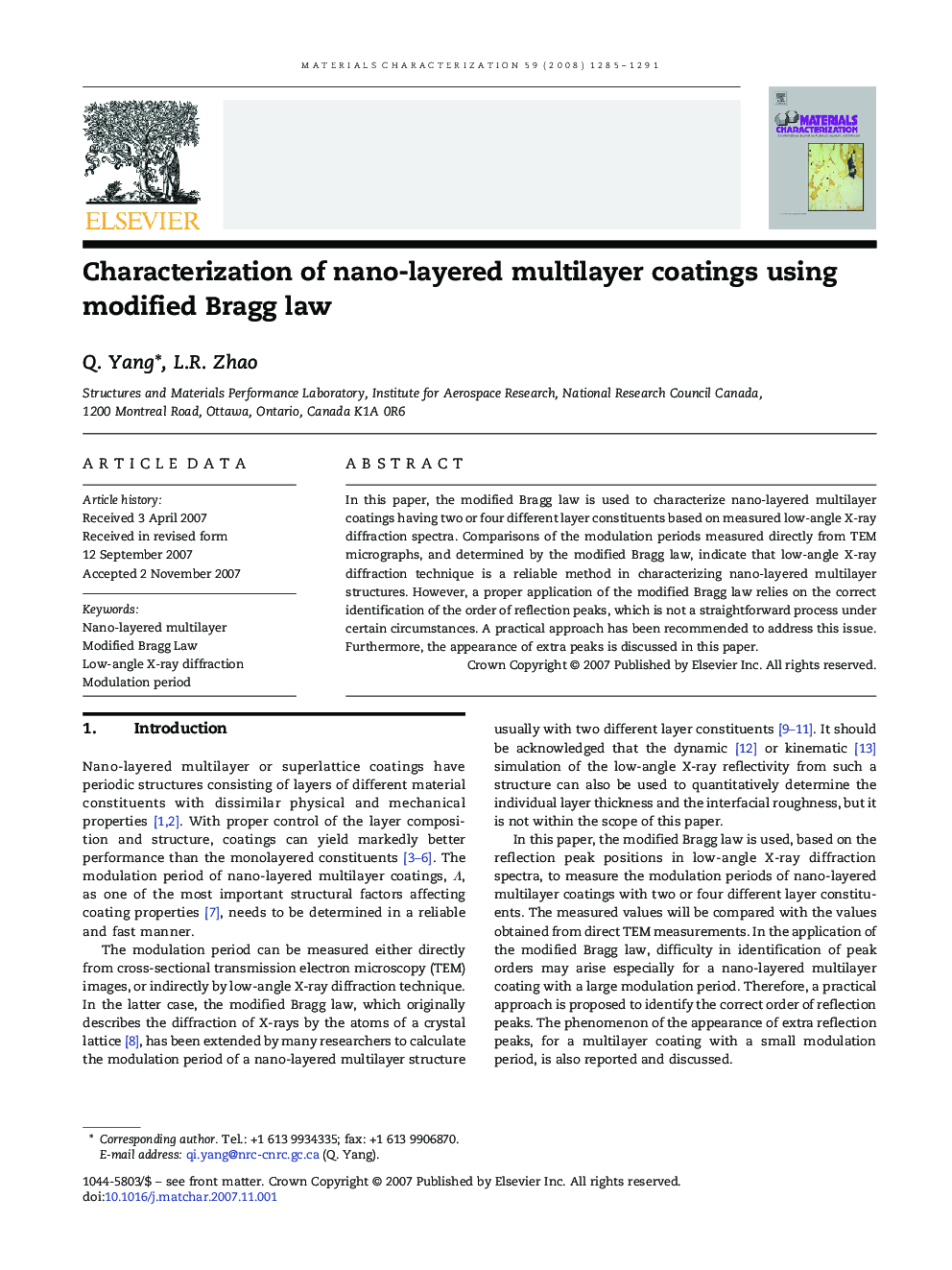 Characterization of nano-layered multilayer coatings using modified Bragg law