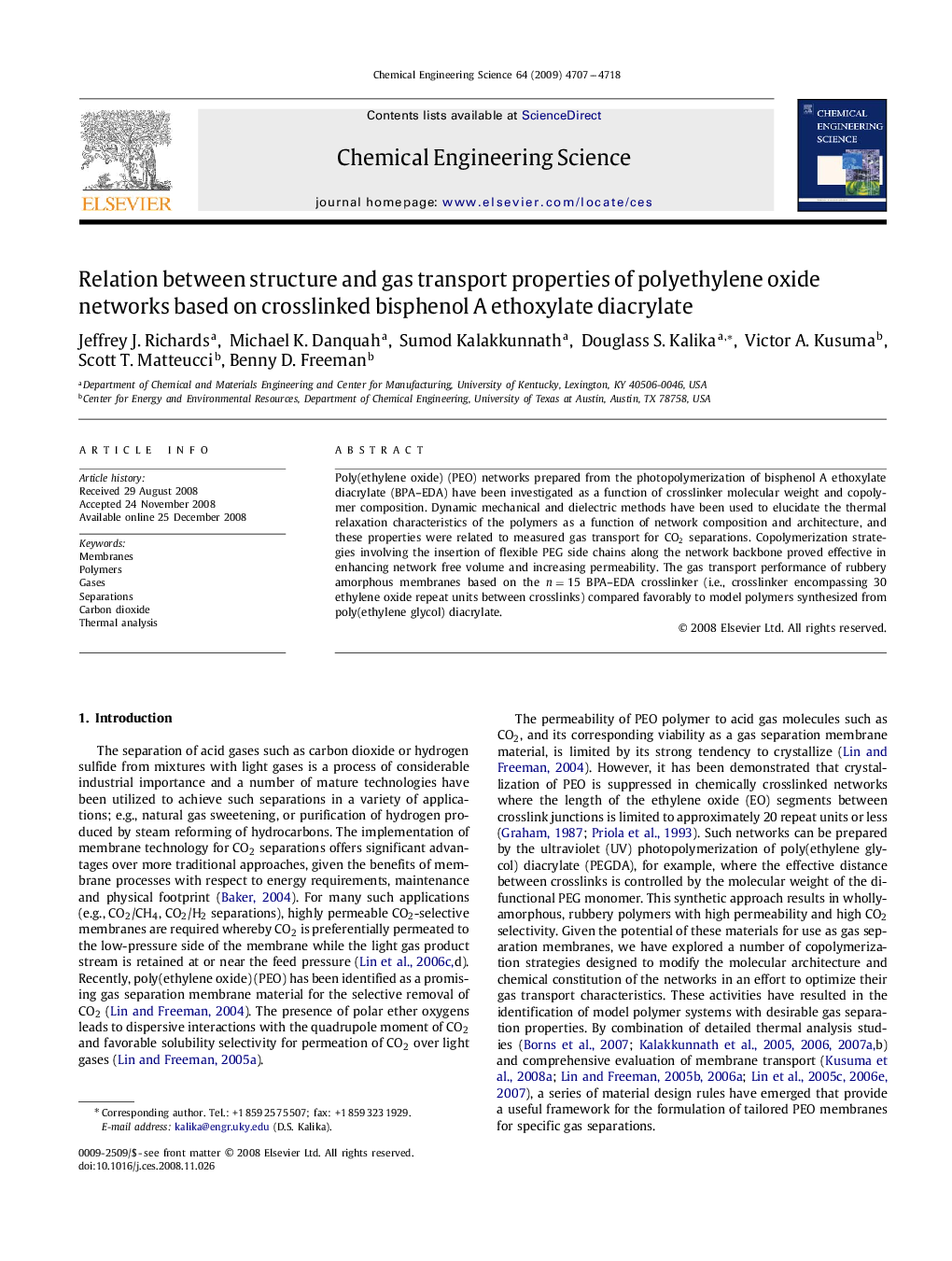 Relation between structure and gas transport properties of polyethylene oxide networks based on crosslinked bisphenol A ethoxylate diacrylate