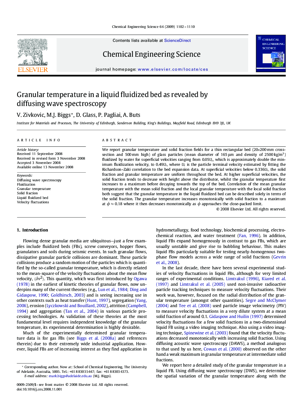 Granular temperature in a liquid fluidized bed as revealed by diffusing wave spectroscopy