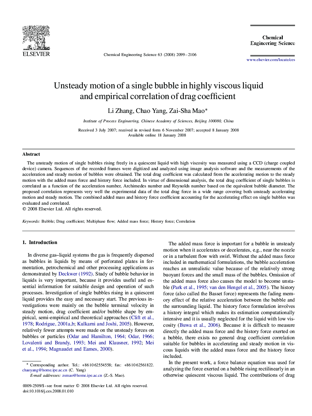 Unsteady motion of a single bubble in highly viscous liquid and empirical correlation of drag coefficient
