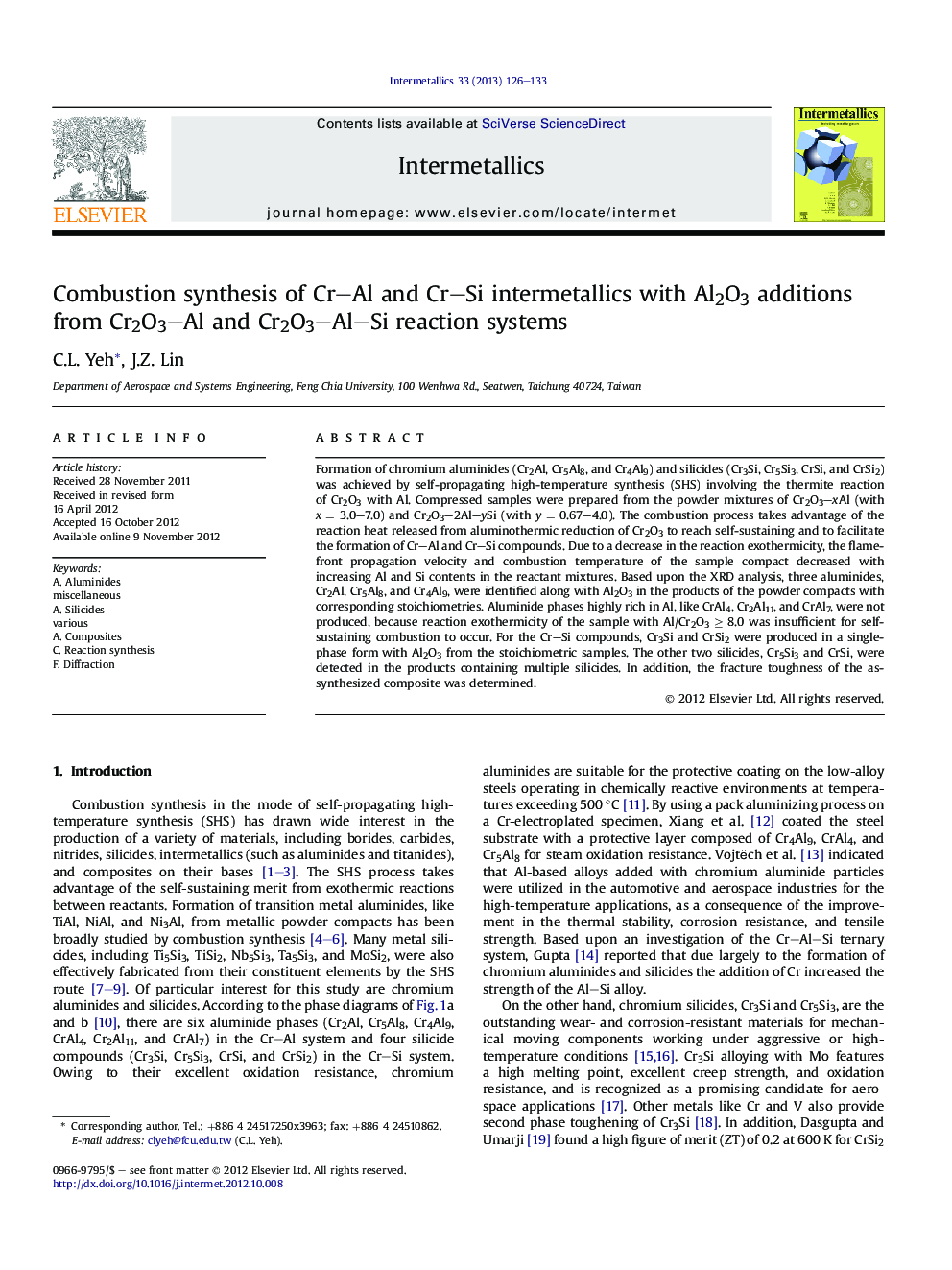 Combustion synthesis of Cr–Al and Cr–Si intermetallics with Al2O3 additions from Cr2O3–Al and Cr2O3–Al–Si reaction systems
