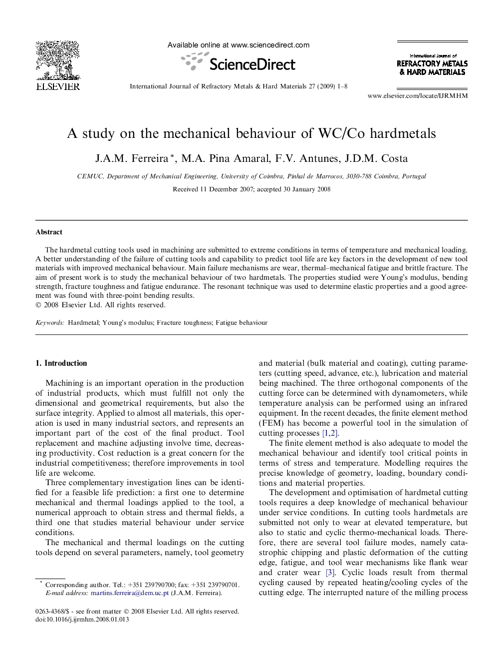 A study on the mechanical behaviour of WC/Co hardmetals