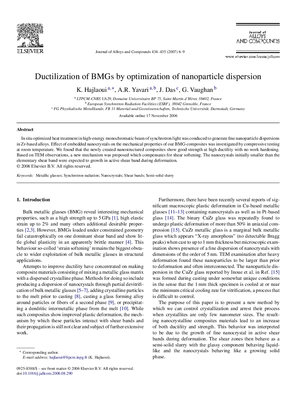 Ductilization of BMGs by optimization of nanoparticle dispersion