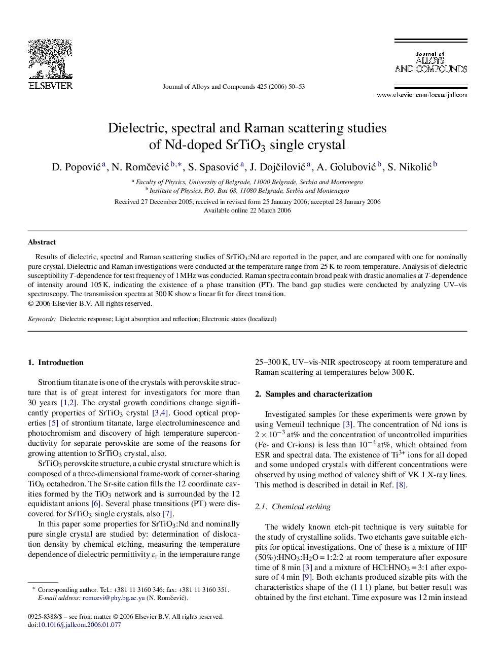 Dielectric, spectral and Raman scattering studies of Nd-doped SrTiO3 single crystal