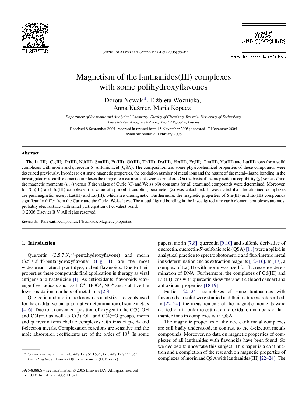 Magnetism of the lanthanides(III) complexes with some polihydroxyflavones