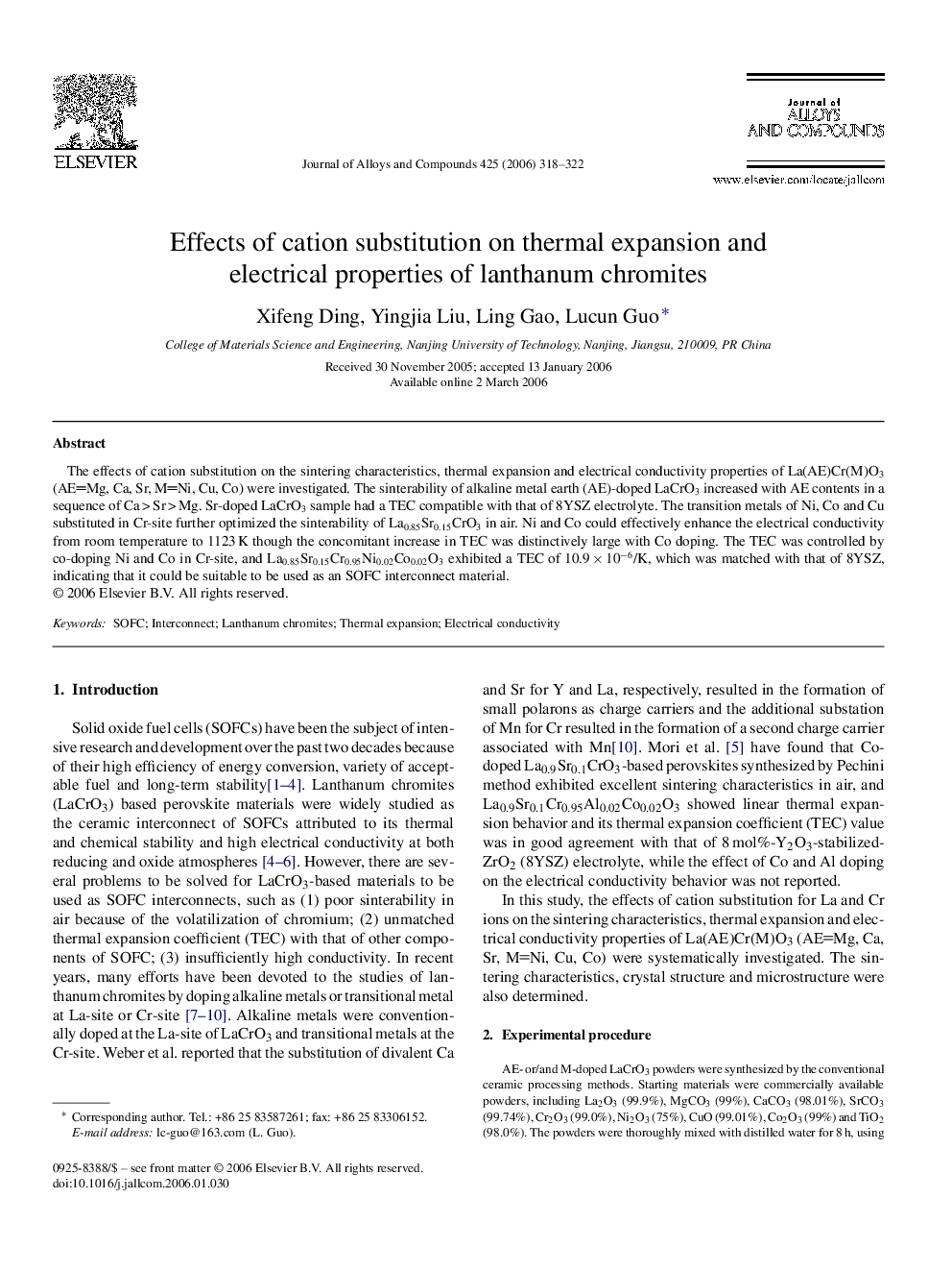 Effects of cation substitution on thermal expansion and electrical properties of lanthanum chromites