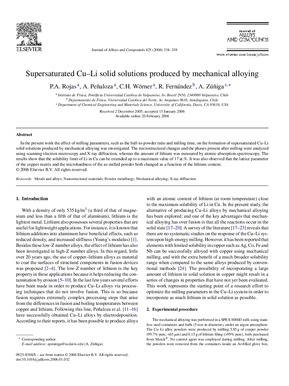 Supersaturated Cu-Li solid solutions produced by mechanical alloying