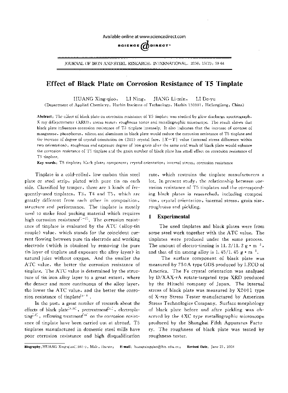 Effect of Black Plate on Corrosion Resistance of T5 Tinplate