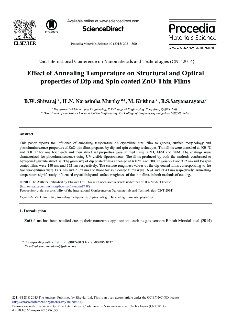 Effect of Annealing Temperature on Structural and Optical Properties of Dip and Spin coated ZnO Thin Films