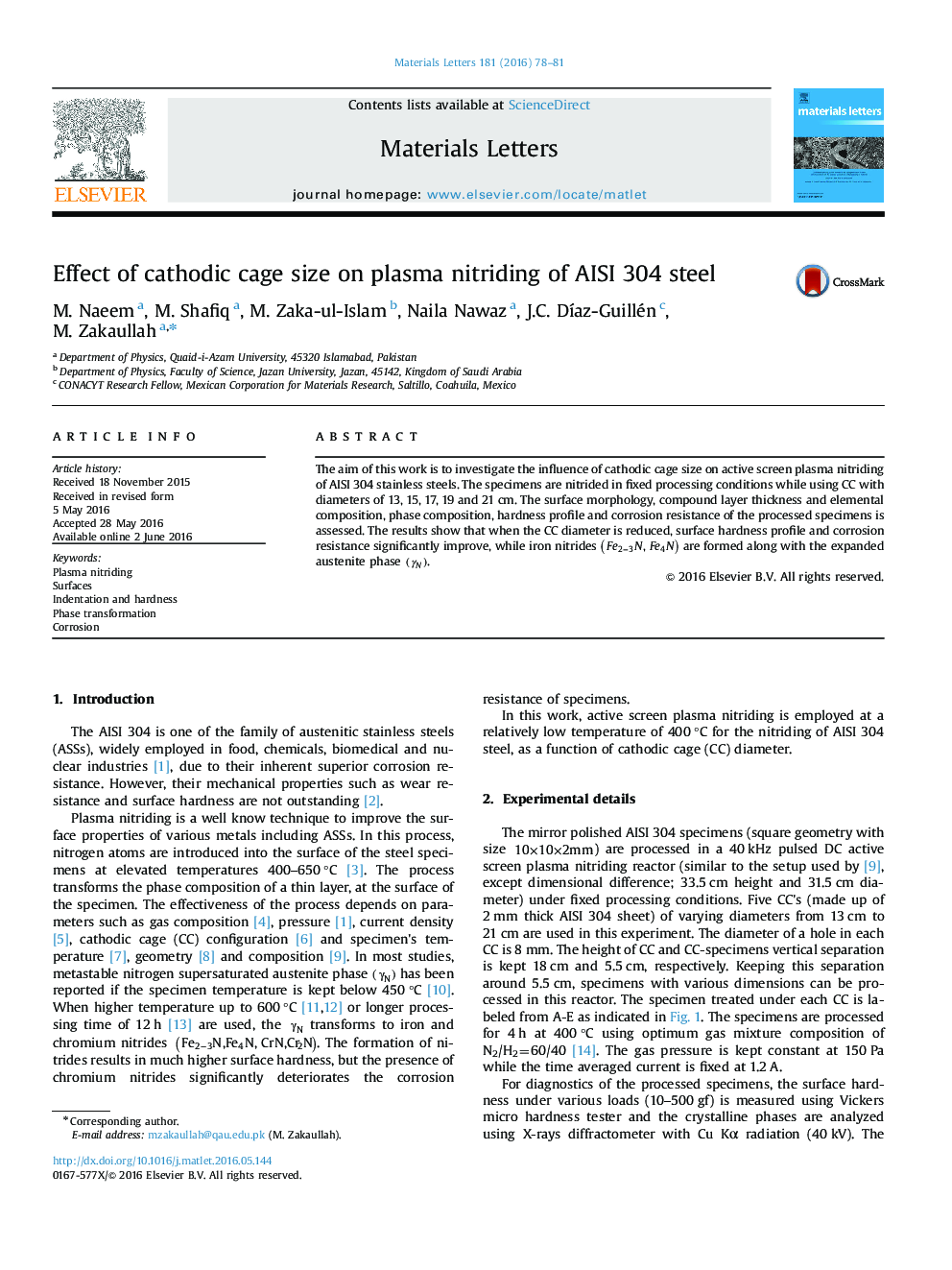 Effect of cathodic cage size on plasma nitriding of AISI 304 steel