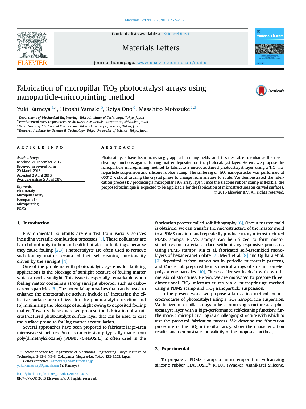 Fabrication of micropillar TiO2 photocatalyst arrays using nanoparticle-microprinting method