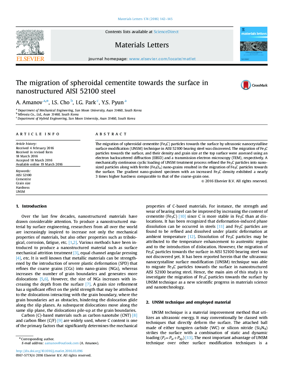 The migration of spheroidal cementite towards the surface in nanostructured AISI 52100 steel