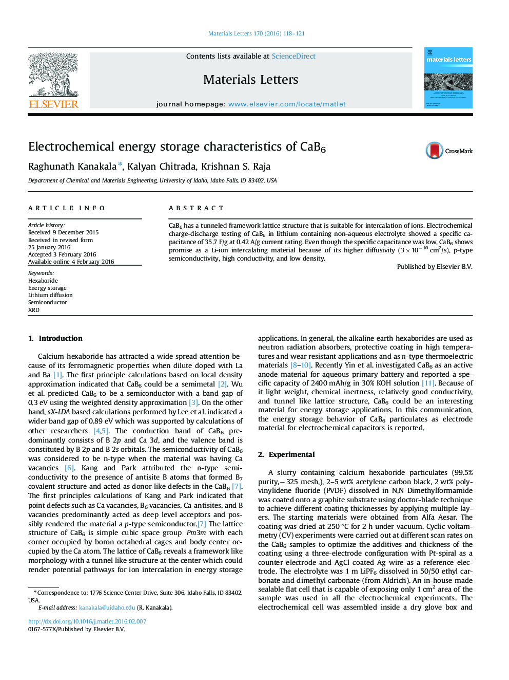 خصوصیات ذخیره سازی انرژی الکتروشیمیایی CaB6