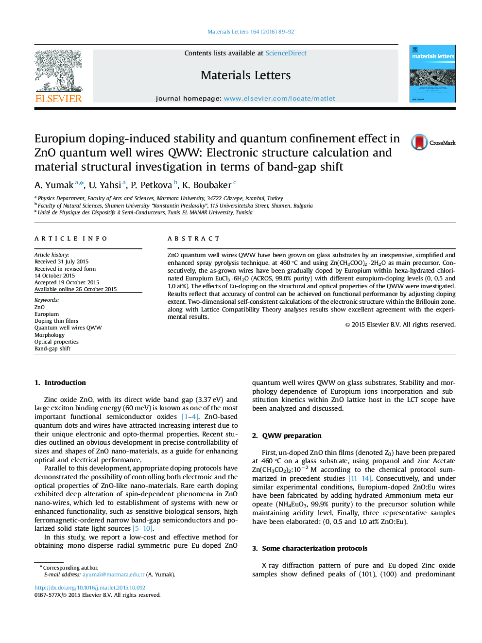 Europium doping-induced stability and quantum confinement effect in ZnO quantum well wires QWW: Electronic structure calculation and material structural investigation in terms of band-gap shift