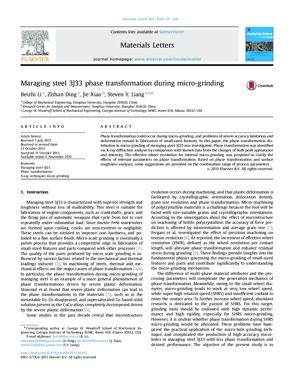 Maraging steel 3J33 phase transformation during micro-grinding