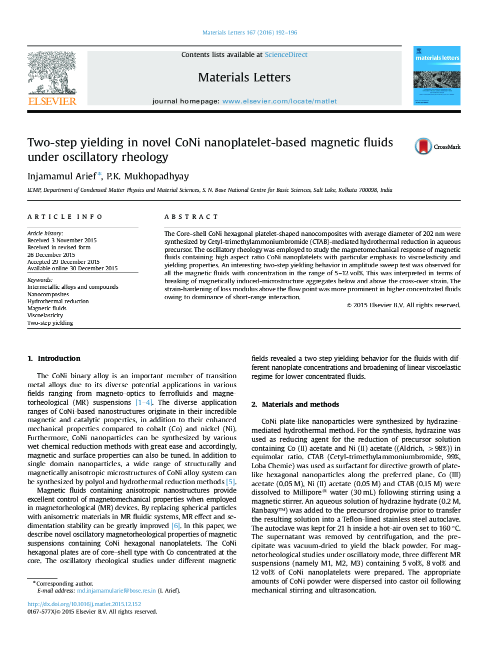 Two-step yielding in novel CoNi nanoplatelet-based magnetic fluids under oscillatory rheology