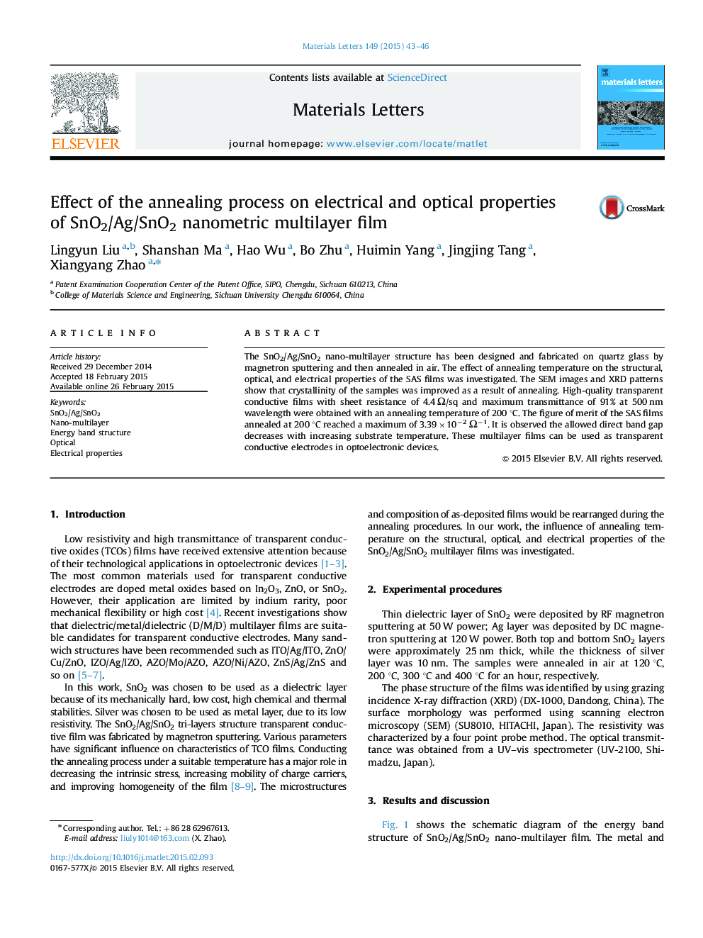 Effect of the annealing process on electrical and optical properties of SnO2/Ag/SnO2 nanometric multilayer film