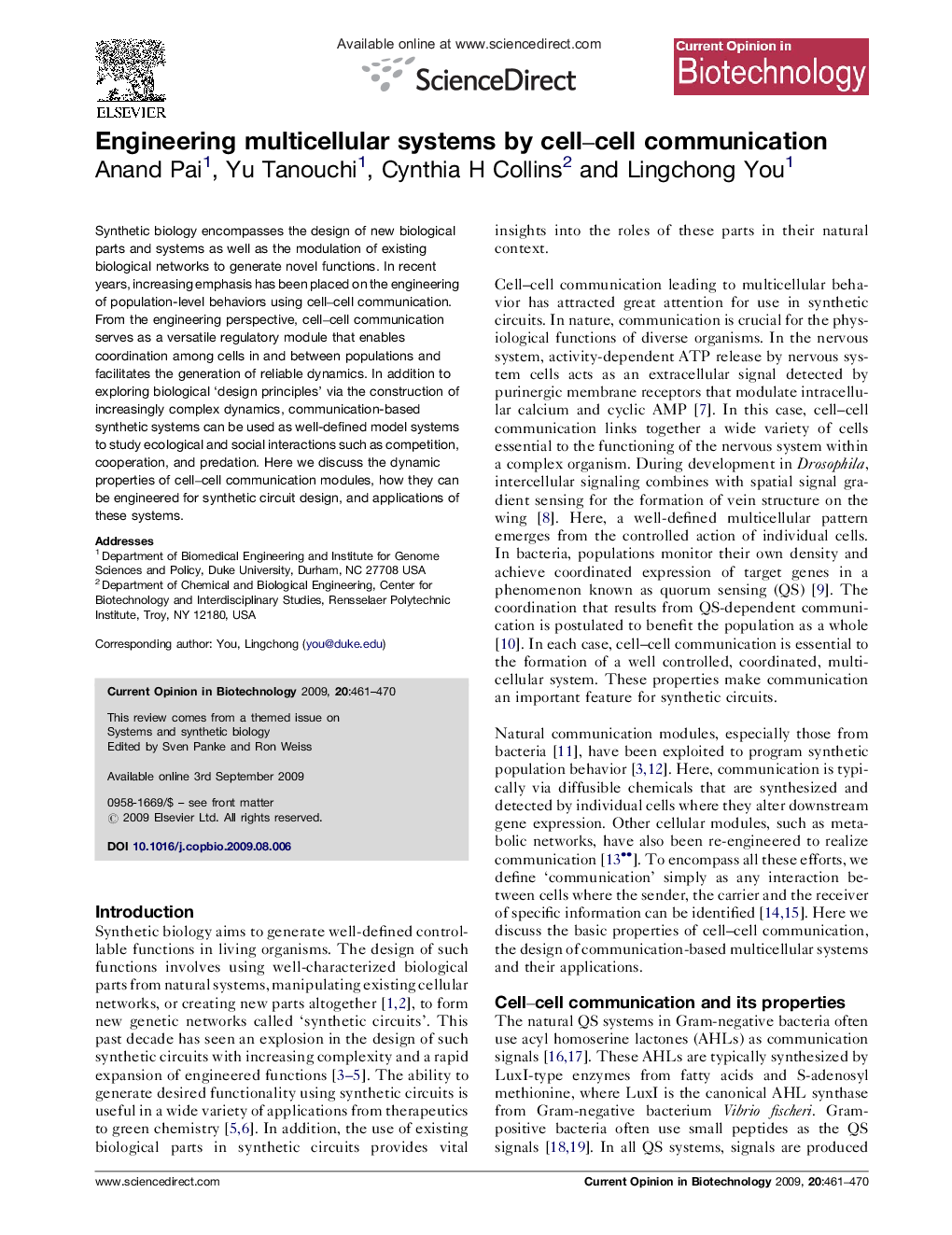 Engineering multicellular systems by cell–cell communication