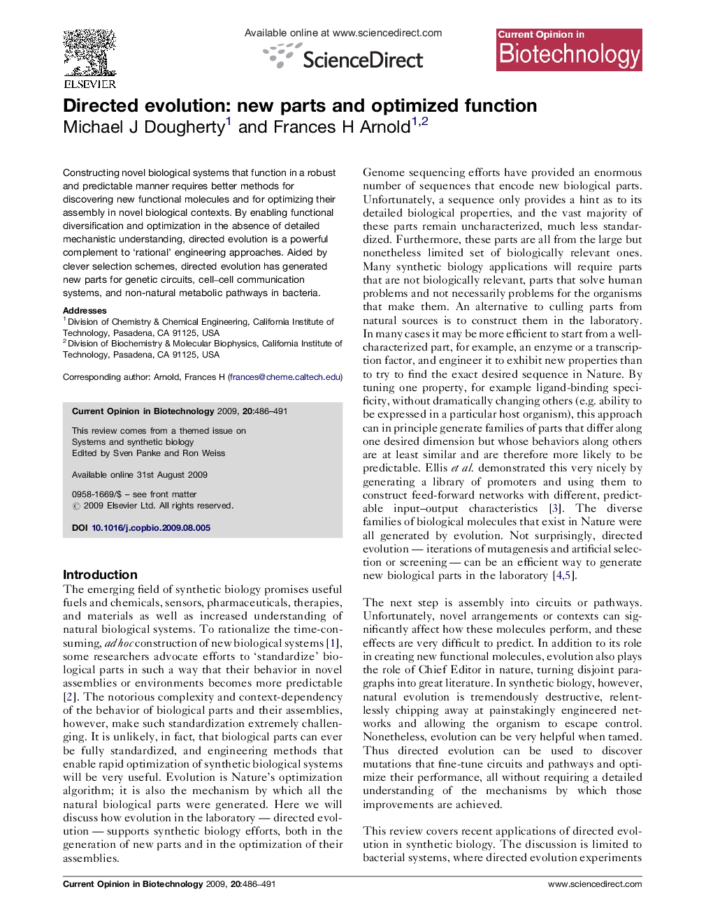 Directed evolution: new parts and optimized function