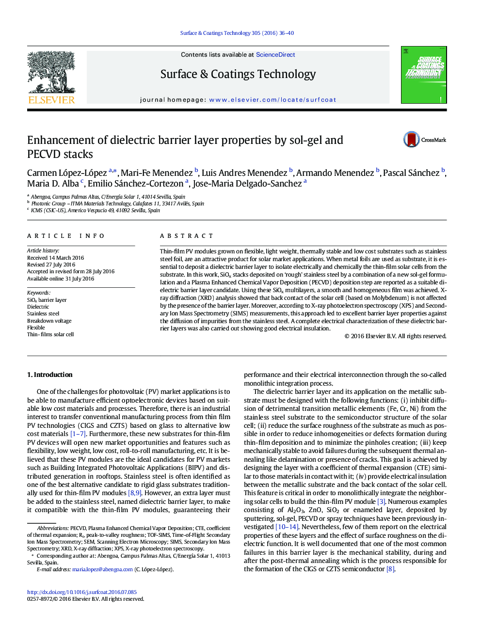 Enhancement of dielectric barrier layer properties by sol-gel and PECVD stacks