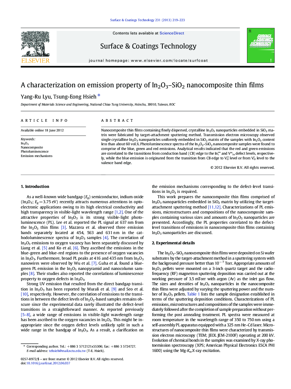 A characterization on emission property of In2O3–SiO2 nanocomposite thin films