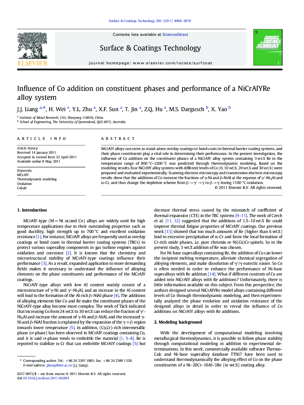 Influence of Co addition on constituent phases and performance of a NiCrAlYRe alloy system