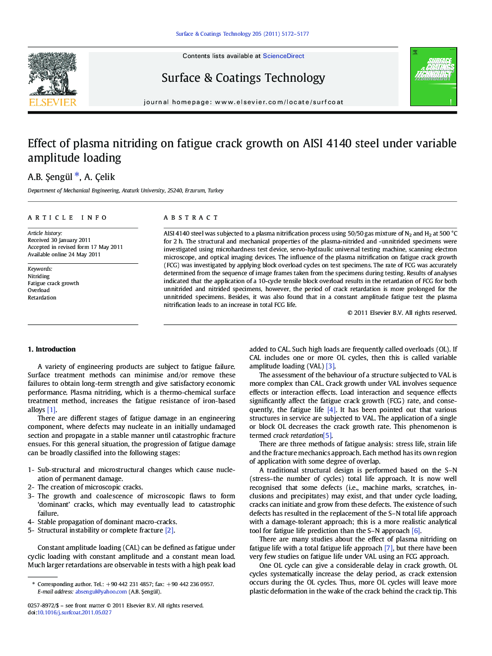 Effect of plasma nitriding on fatigue crack growth on AISI 4140 steel under variable amplitude loading