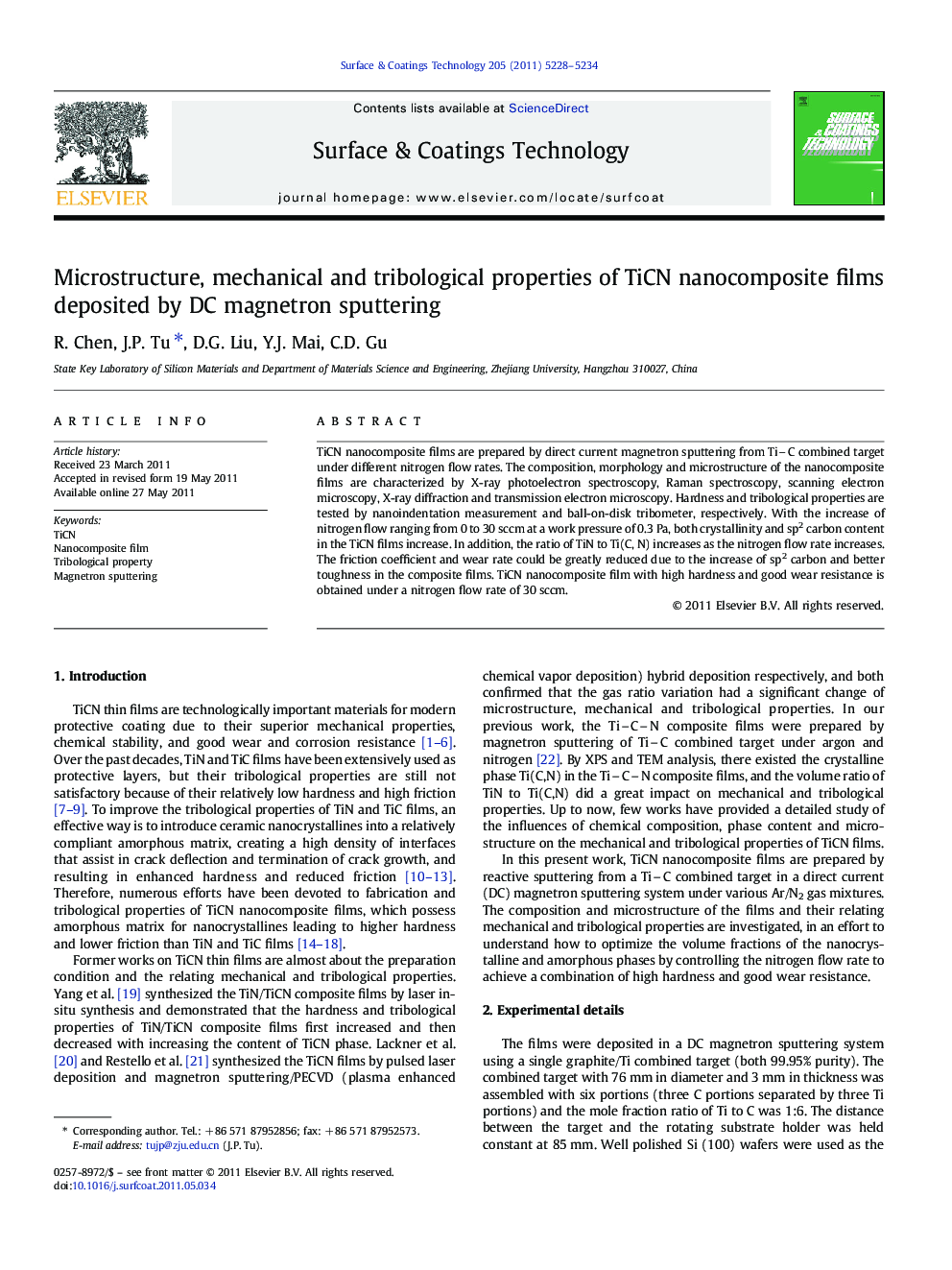 Microstructure, mechanical and tribological properties of TiCN nanocomposite films deposited by DC magnetron sputtering