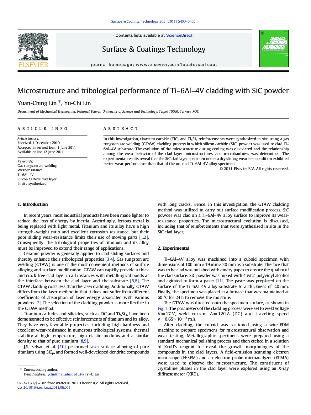 Microstructure and tribological performance of Ti-6Al-4V cladding with SiC powder