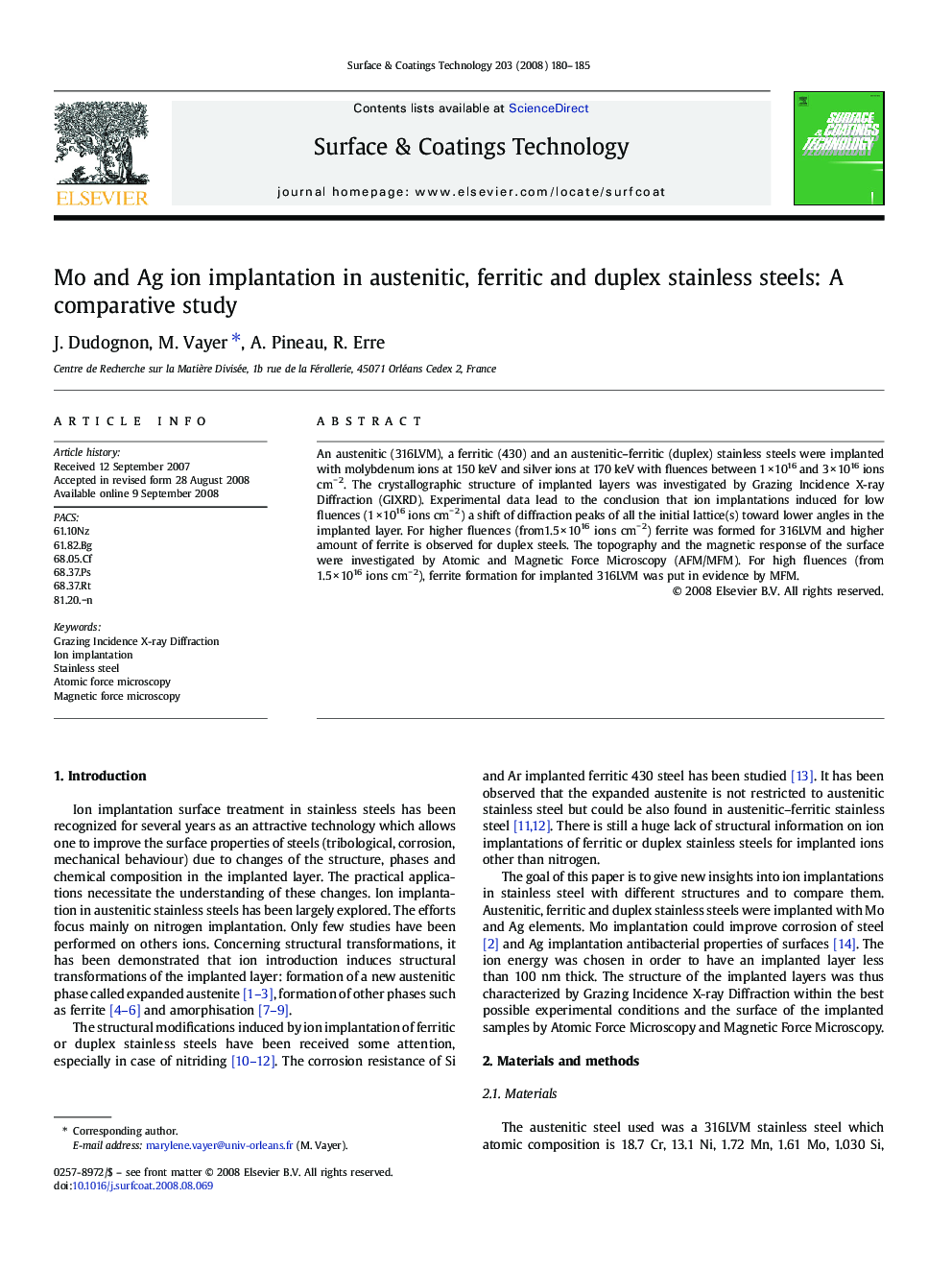Mo and Ag ion implantation in austenitic, ferritic and duplex stainless steels: A comparative study