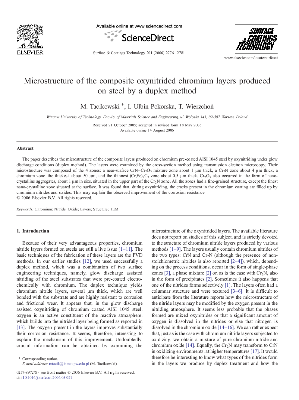 Microstructure of the composite oxynitrided chromium layers produced on steel by a duplex method