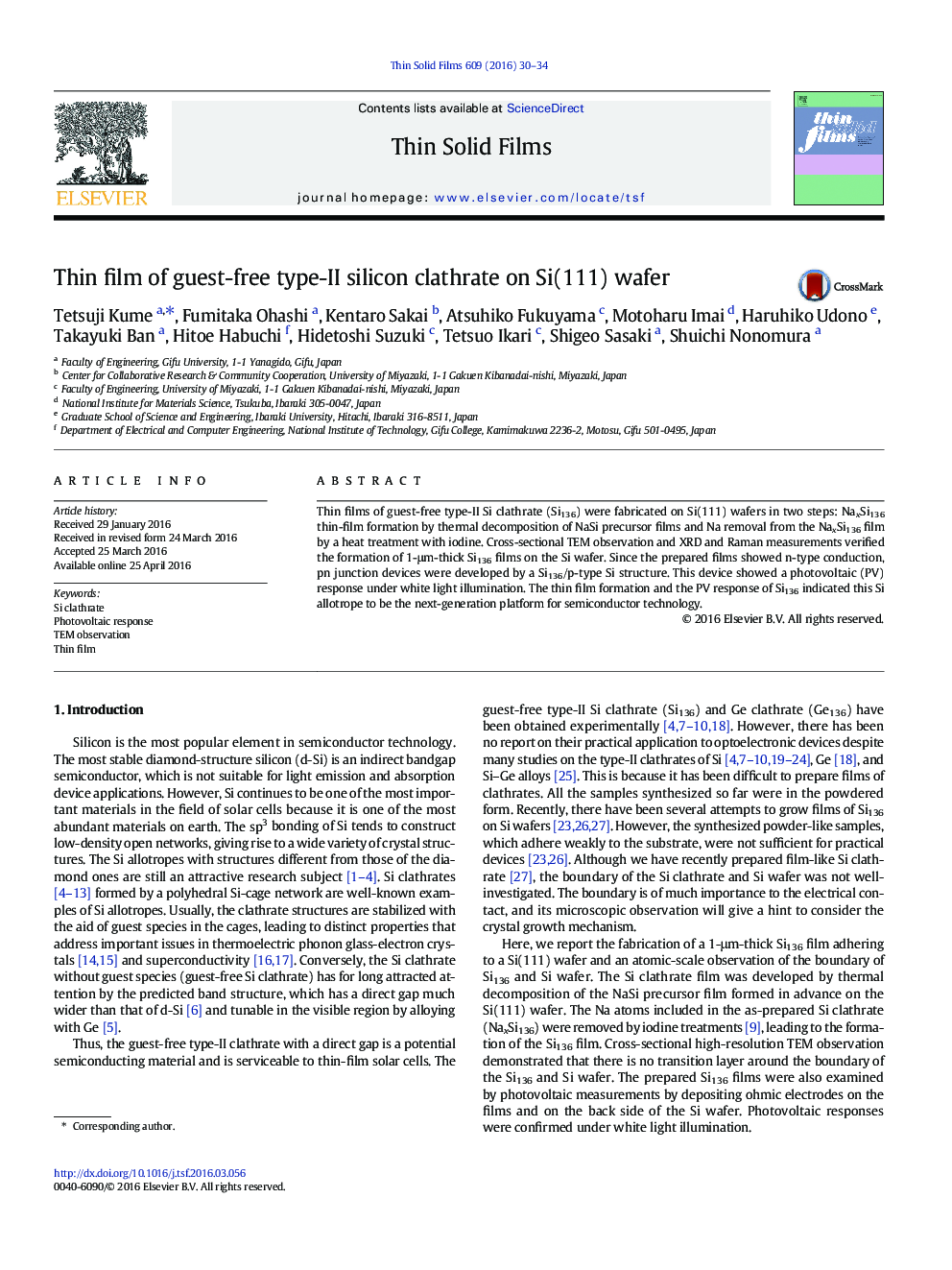 Thin film of guest-free type-II silicon clathrate on Si(111) wafer