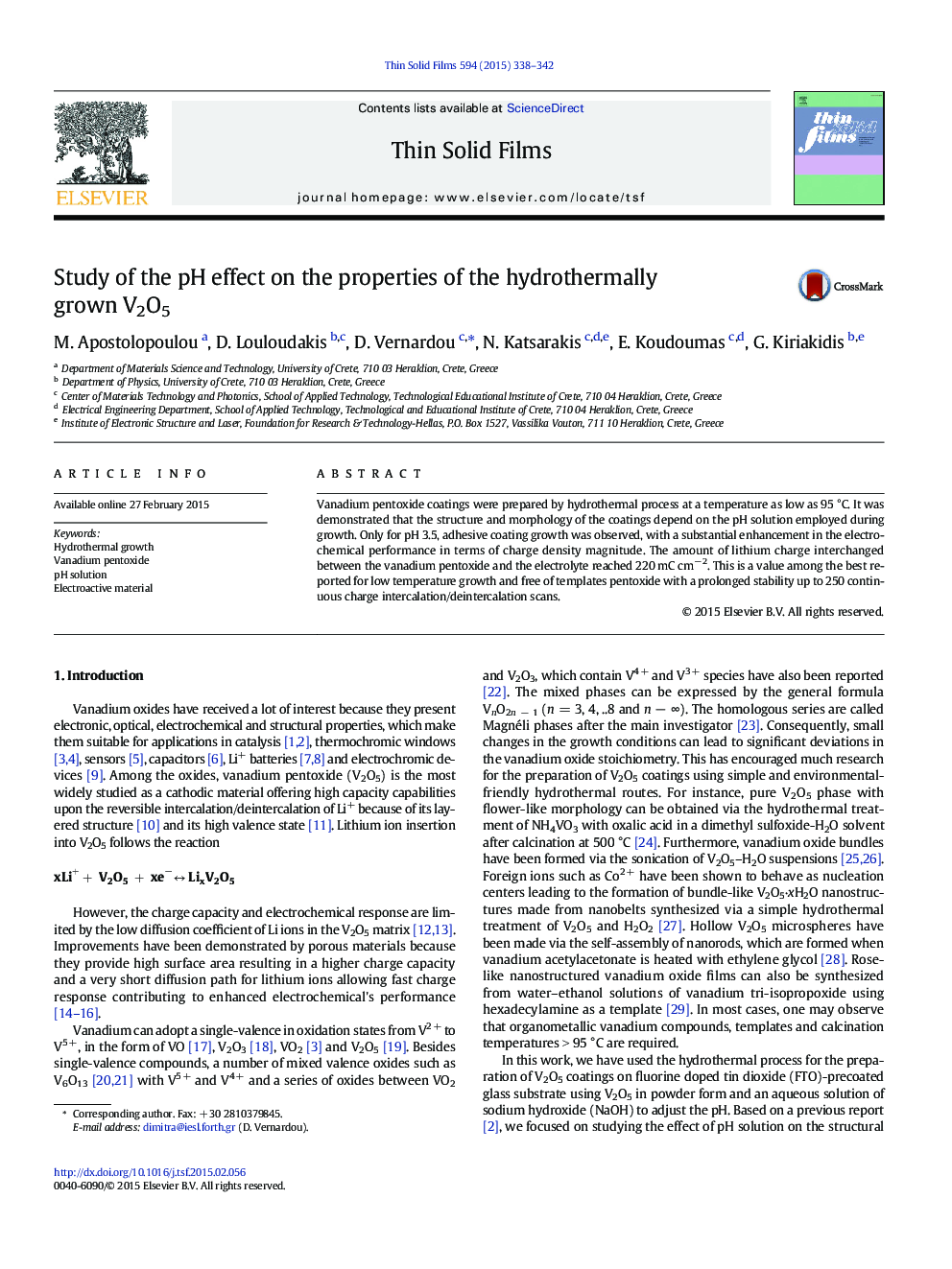 Study of the pH effect on the properties of the hydrothermally grown V2O5