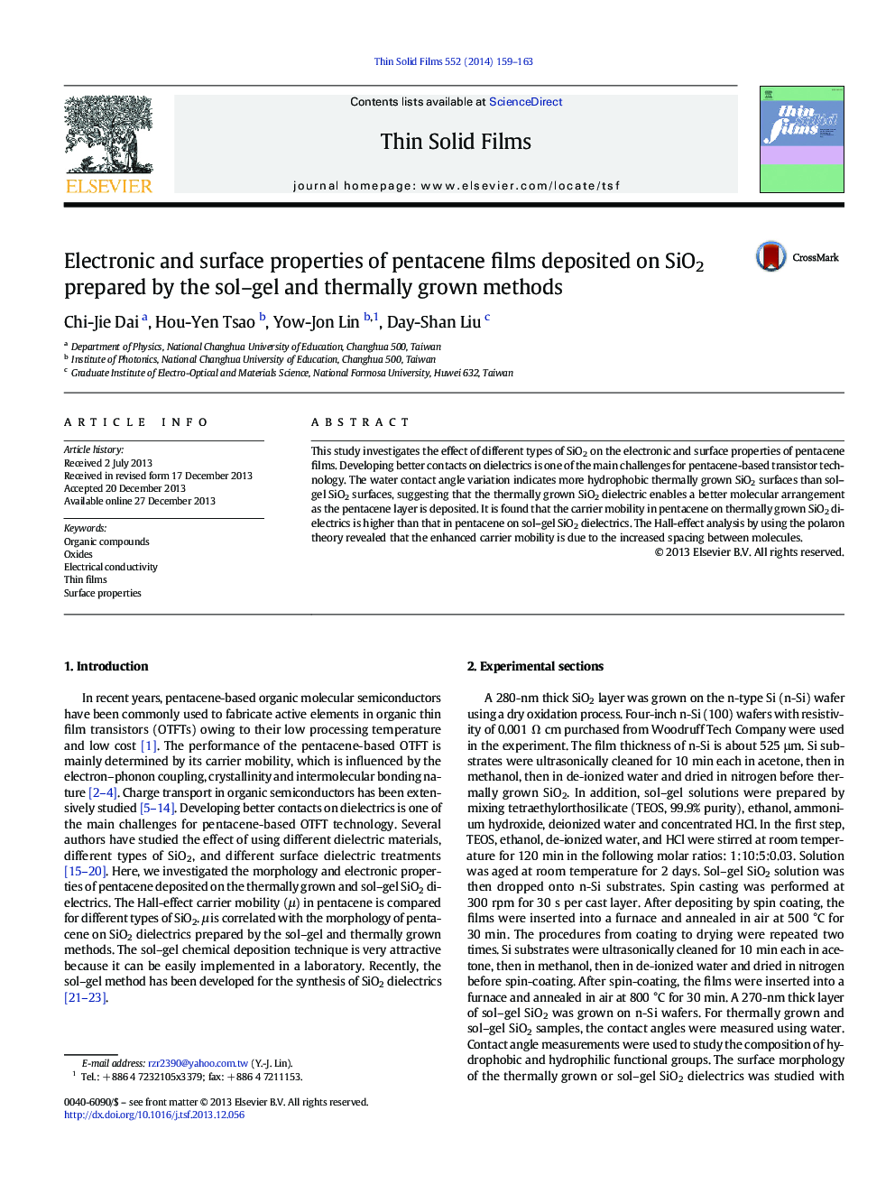 Electronic and surface properties of pentacene films deposited on SiO2 prepared by the sol–gel and thermally grown methods