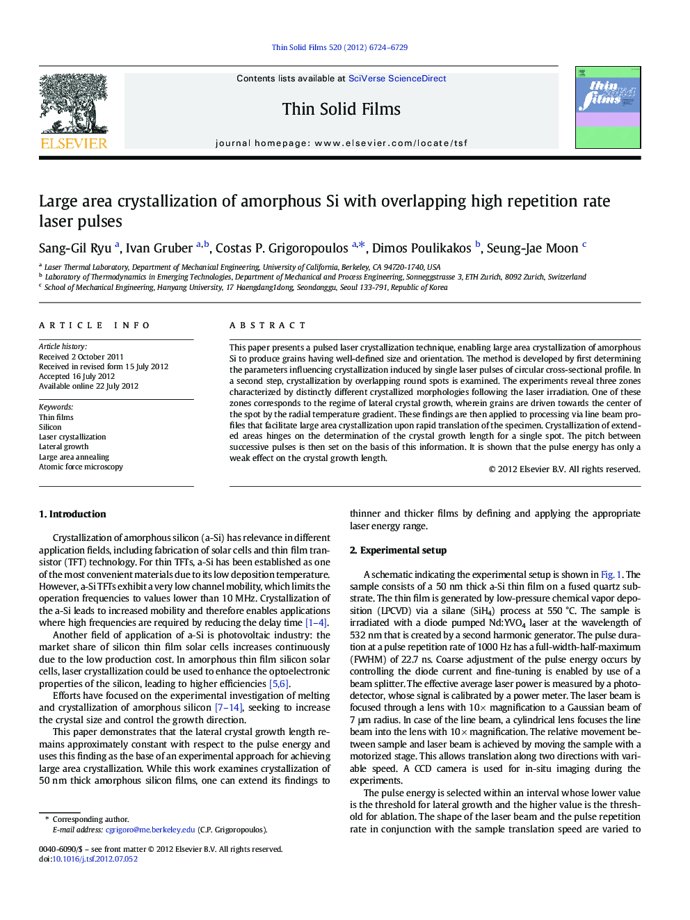 Large area crystallization of amorphous Si with overlapping high repetition rate laser pulses