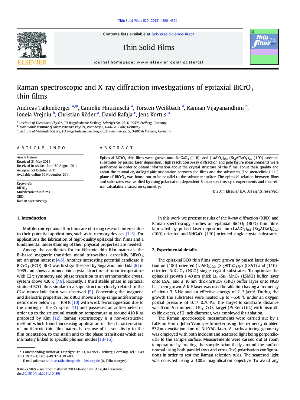 Raman spectroscopic and X-ray diffraction investigations of epitaxial BiCrO3 thin films