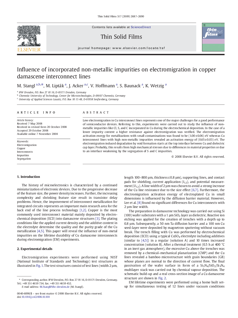 Influence of incorporated non-metallic impurities on electromigration in copper damascene interconnect lines