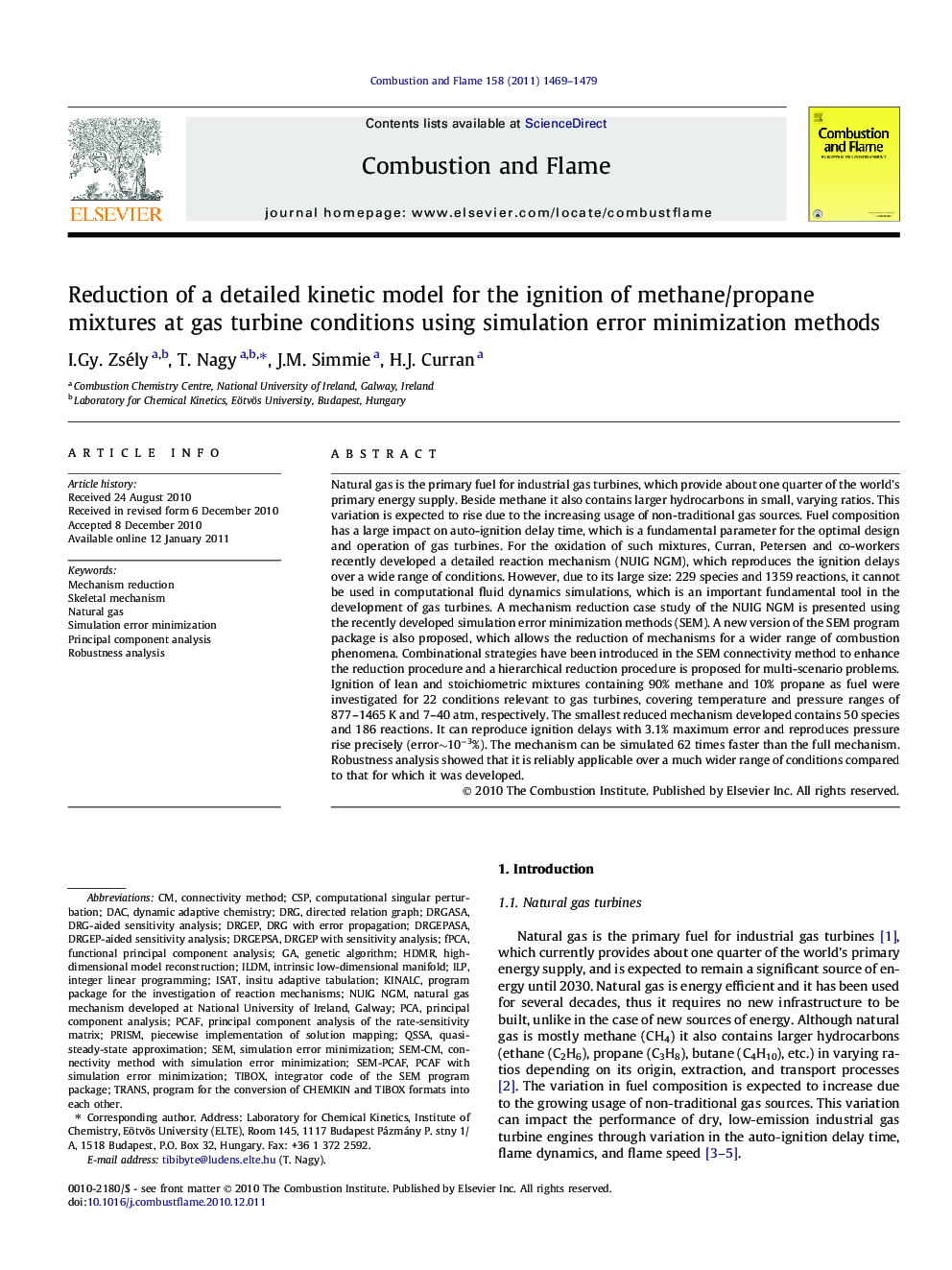 Reduction of a detailed kinetic model for the ignition of methane/propane mixtures at gas turbine conditions using simulation error minimization methods