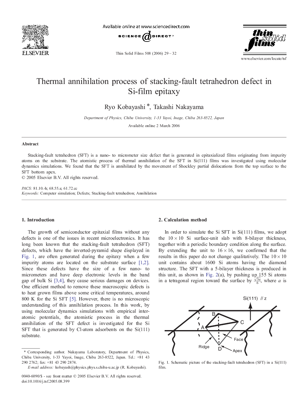 Thermal annihilation process of stacking-fault tetrahedron defect in Si-film epitaxy