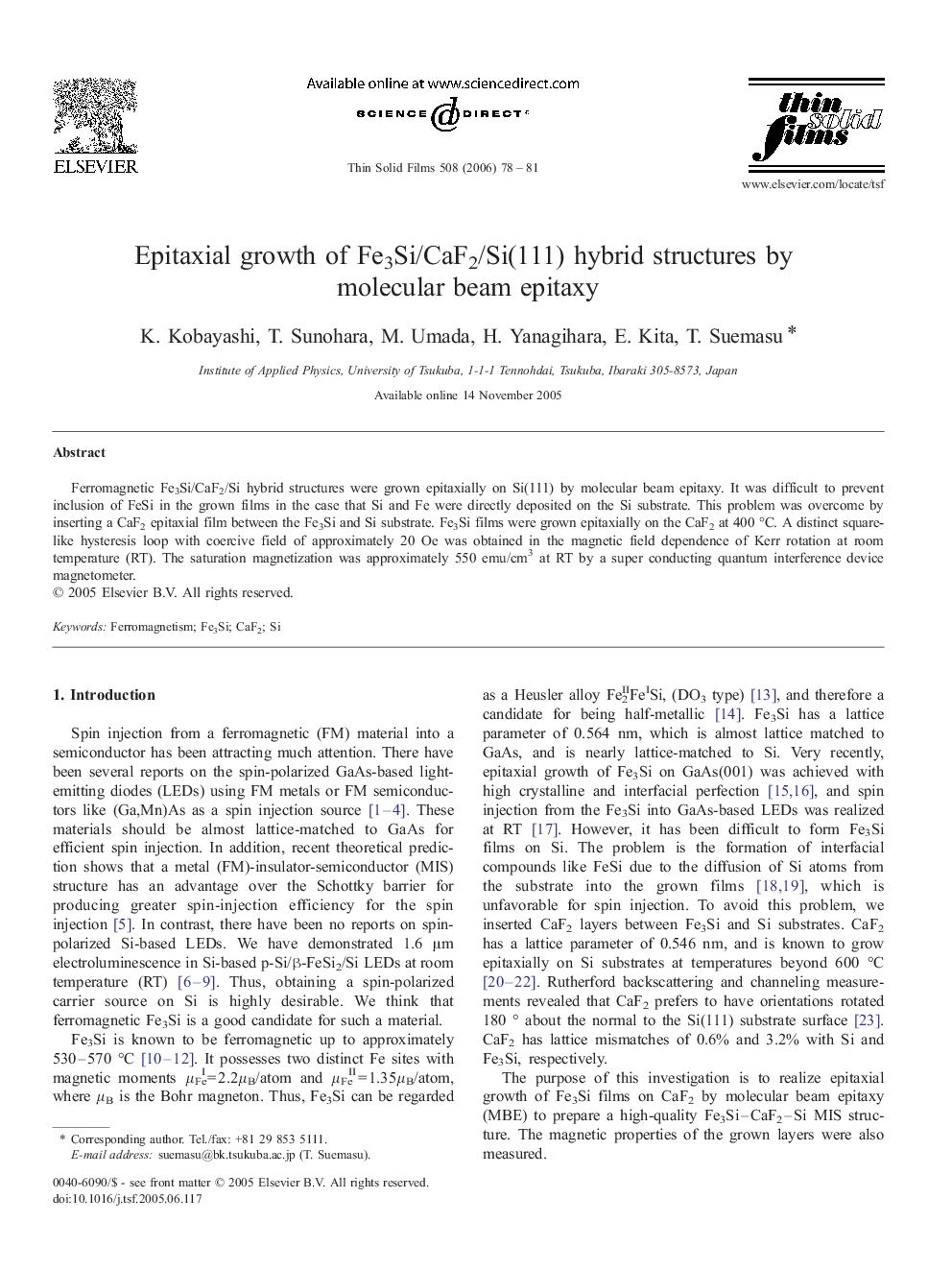 Epitaxial growth of Fe3Si/CaF2/Si(111) hybrid structures by molecular beam epitaxy