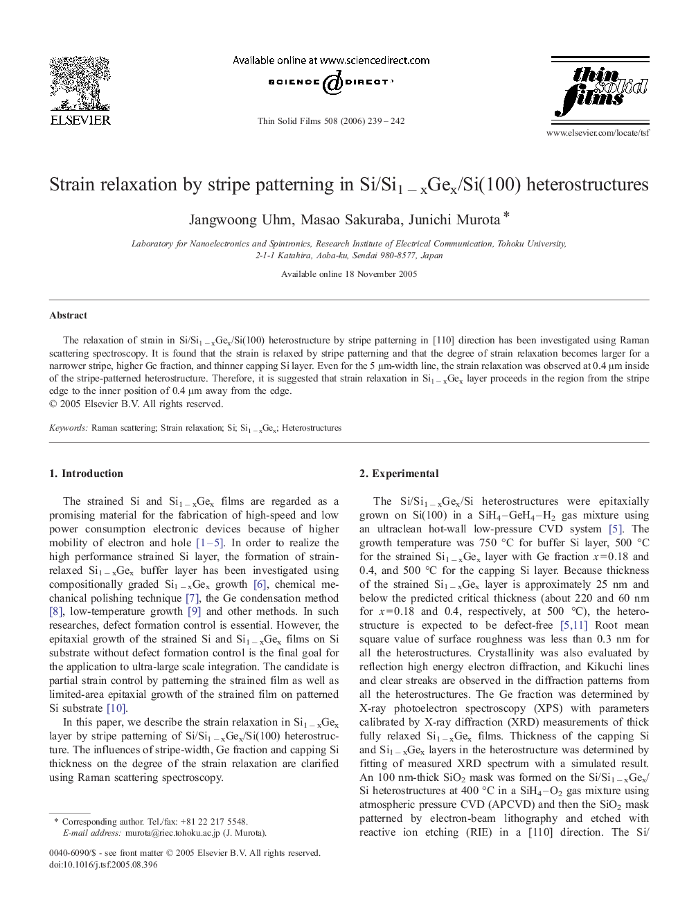 Strain relaxation by stripe patterning in Si/Si1 − xGex/Si(100) heterostructures