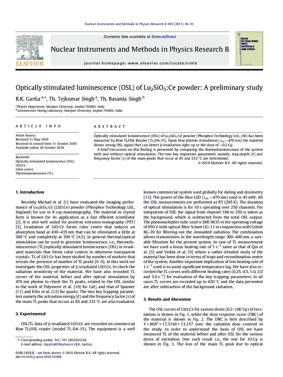 Optically stimulated luminescence (OSL) of Lu2SiO5:Ce powder: A preliminary study