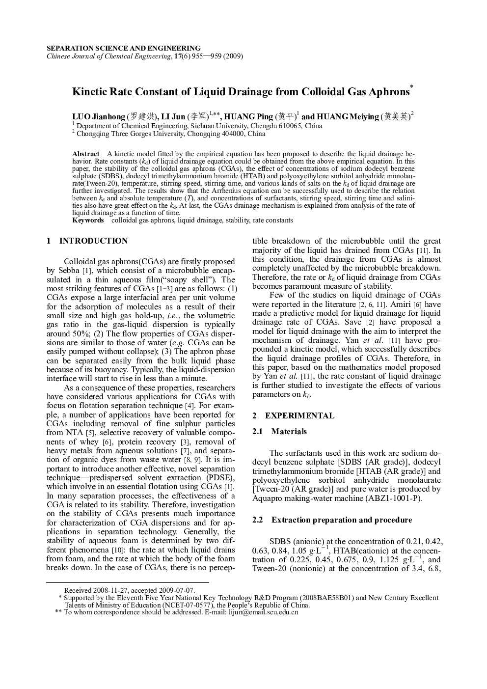 Kinetic Rate Constant of Liquid Drainage from Colloidal Gas Aphrons 